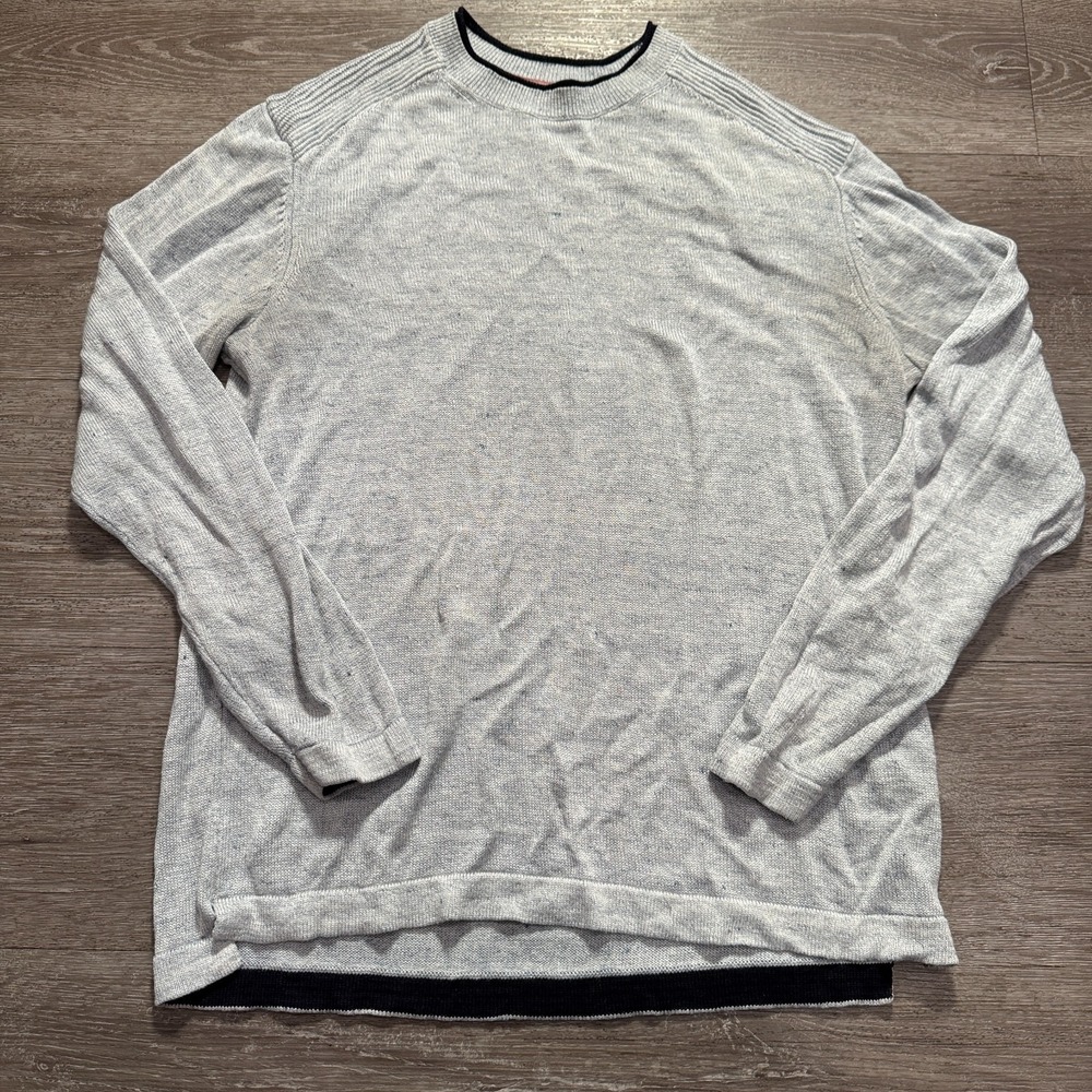 Ted Baker Sweater Mens 3 Gray Linen Blend Crew Neck Minimalist Coastal Summer M